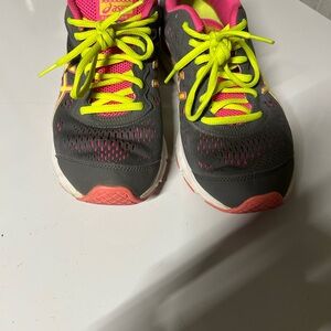 ASICS Women's Charcoal and Neon Pink Athletic Shoes
